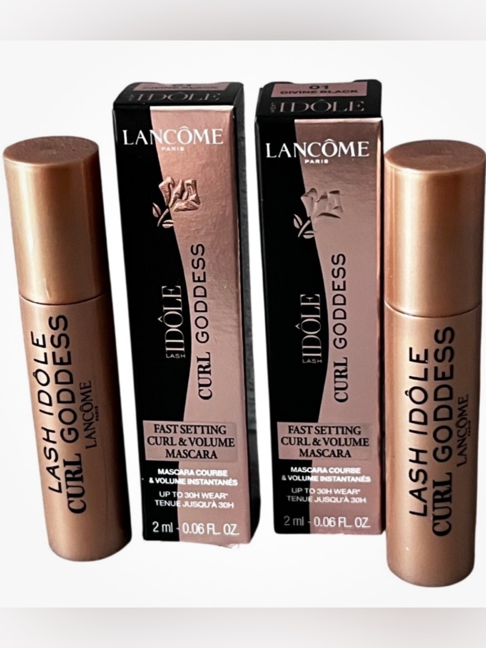 2x Lancome Lash Idole Curl Goddess Mascara DIVINE BLACK ~ .06 oz/2 ml Travel